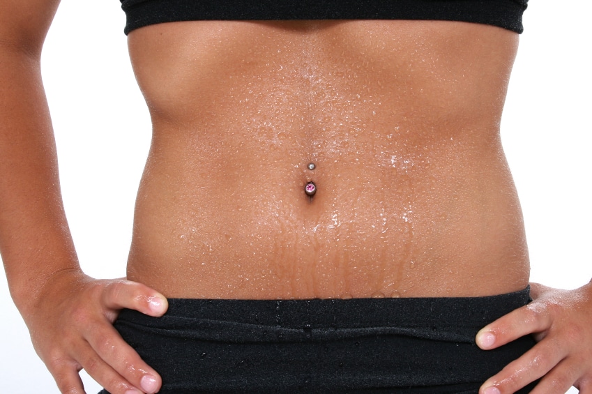 Abdomen In Workout Clothes Covered In Sweat