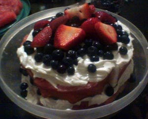The "NO CAKE" Red, White & Blue fruit cake Dessert