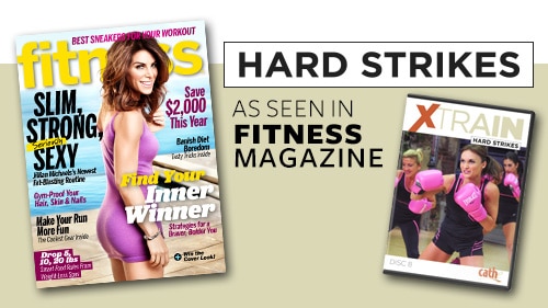 image saying Fitness Magazine reviews Cathe's XTrain Hard Strikes exercise DVD