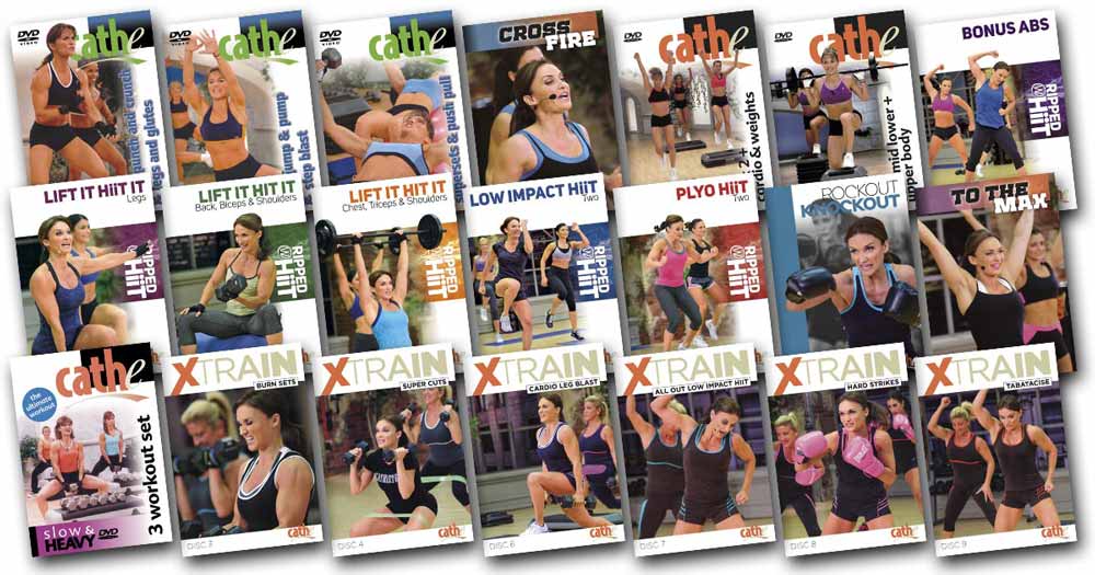 Image of all the video covers for Cathe's October 0217 Workout and exercise Rotation