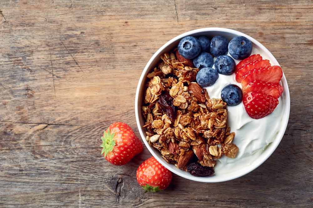 image of Yogurt with active cultures in a bowl with fruit