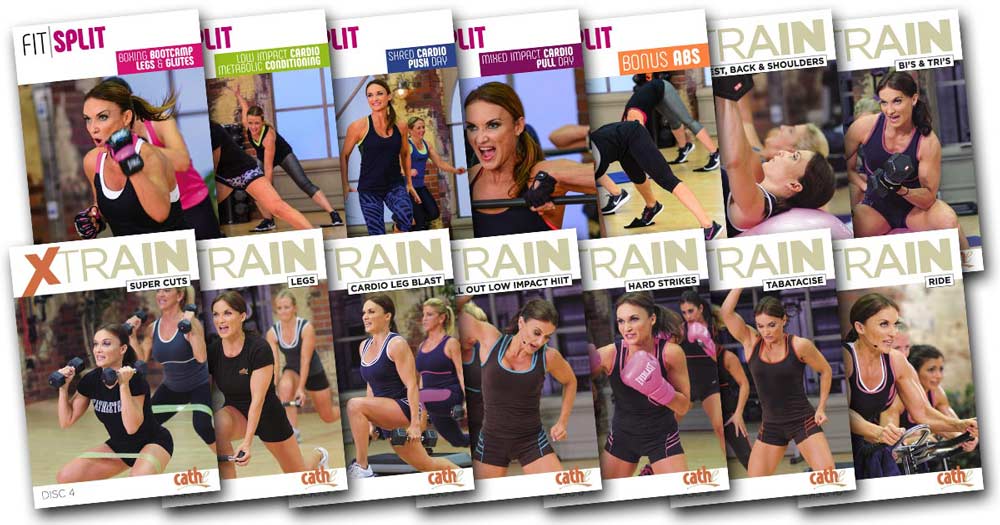 image of video covers for the workouts used in the Fit Split XTrain 60 Day workout Rotation.