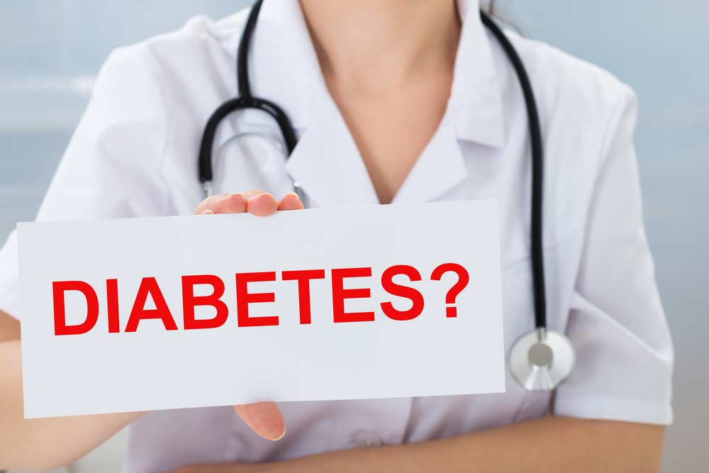 image of doctor holding a sign saying Diabetes to bring awareness to Type 2 Diabetes