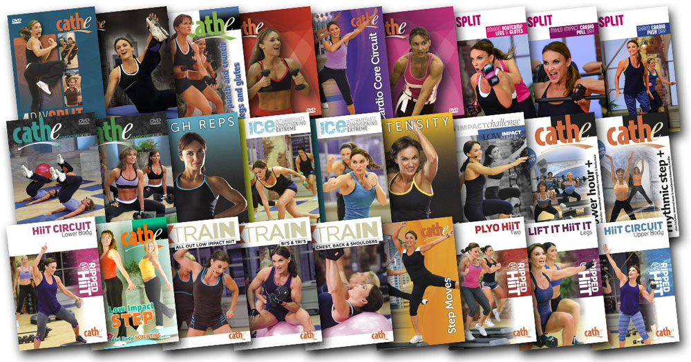 image of the DVD covers used in Cathe's February 2018 workout rotation