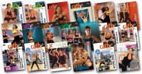 image of all of the video covers for the workouts uses in Cathe Friedrich's March 2018 workout rotation