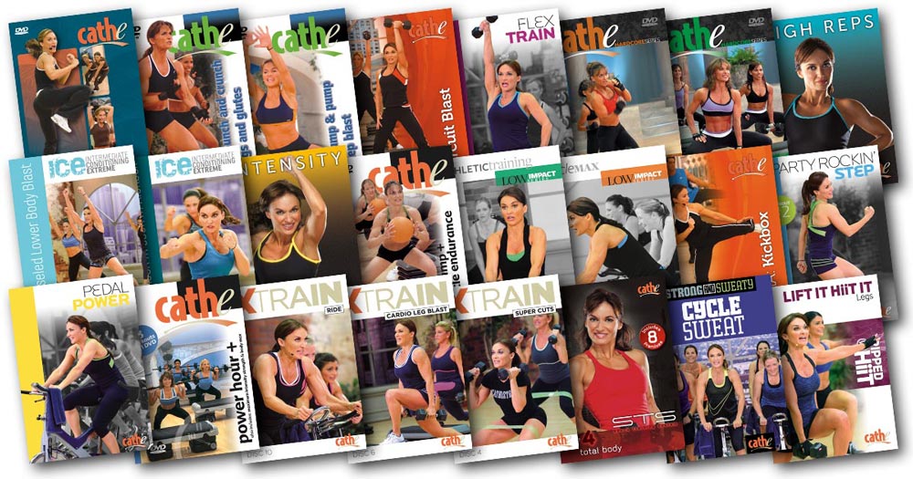 image of all the video covers used in Cathe's May 2018 workout rotation