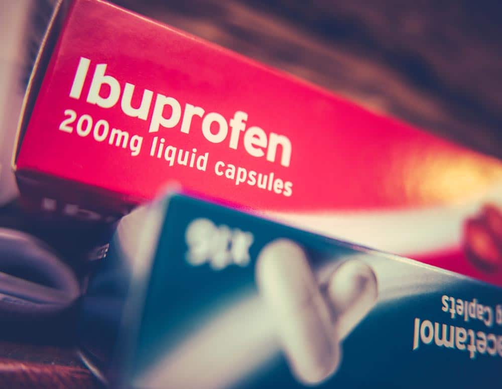 image of Boxes Of Prescription Painkillers Ibuprofen And Paracetamol On A Shelf At Home