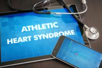 image of athletic heart syndrome (heart disorder) diagnosis medical concept on tablet screen with stethoscope