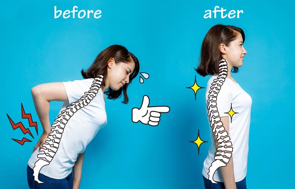 image of good posture and bad posture, woman's body silhouette and backbone