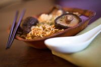 Umami rich shiitake mushroom ramen noodle soup
